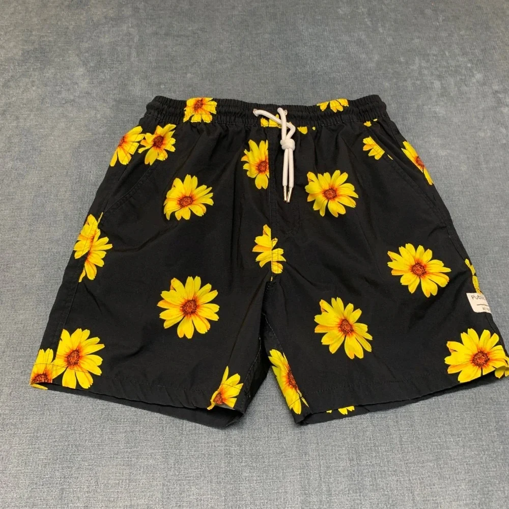 Public Art Board Shorts Men Small Black Floral Mesh Lined Drawstring Waist Beach